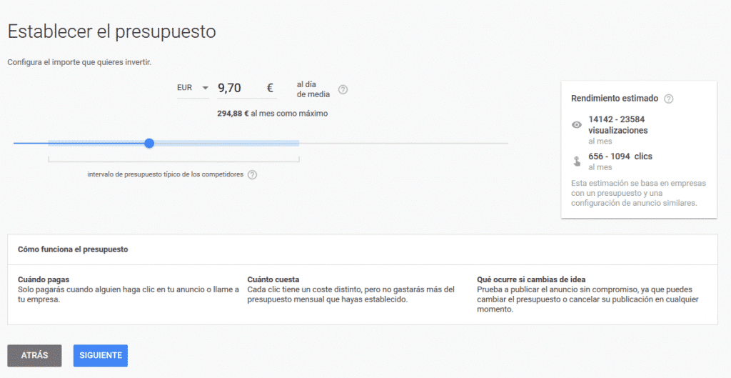 Establecer el presupuesto AdWords Express
